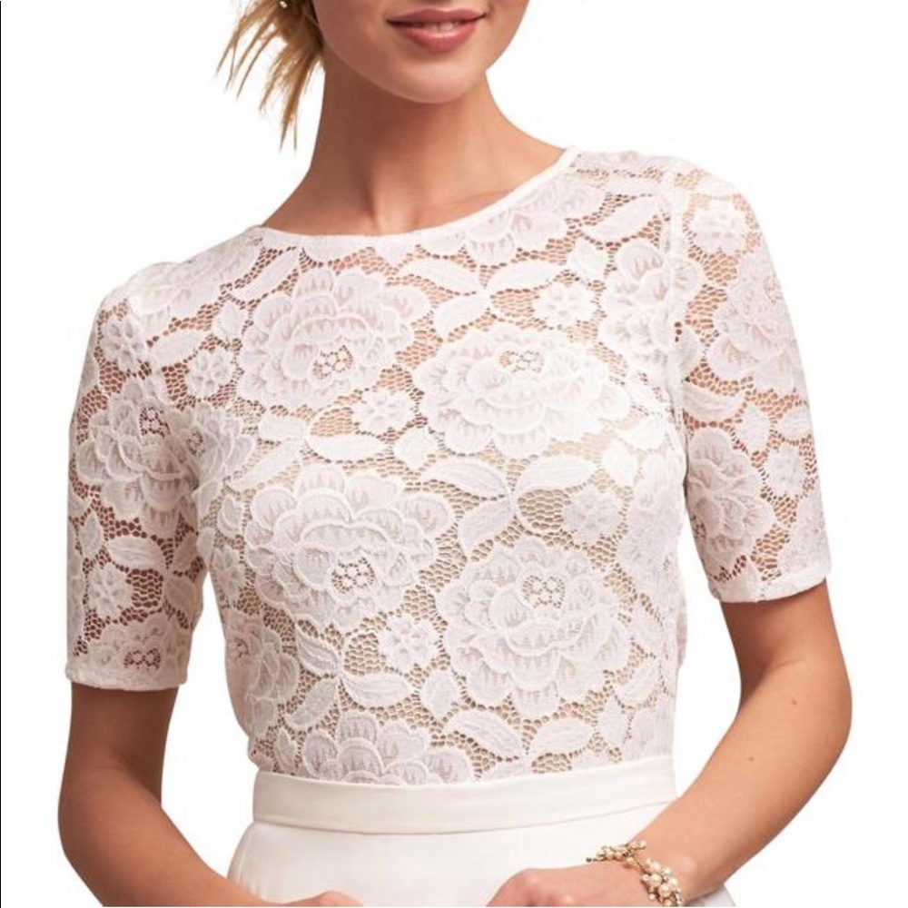 BHLDN Jive Topper size Medium wedding, white lace, nude cami